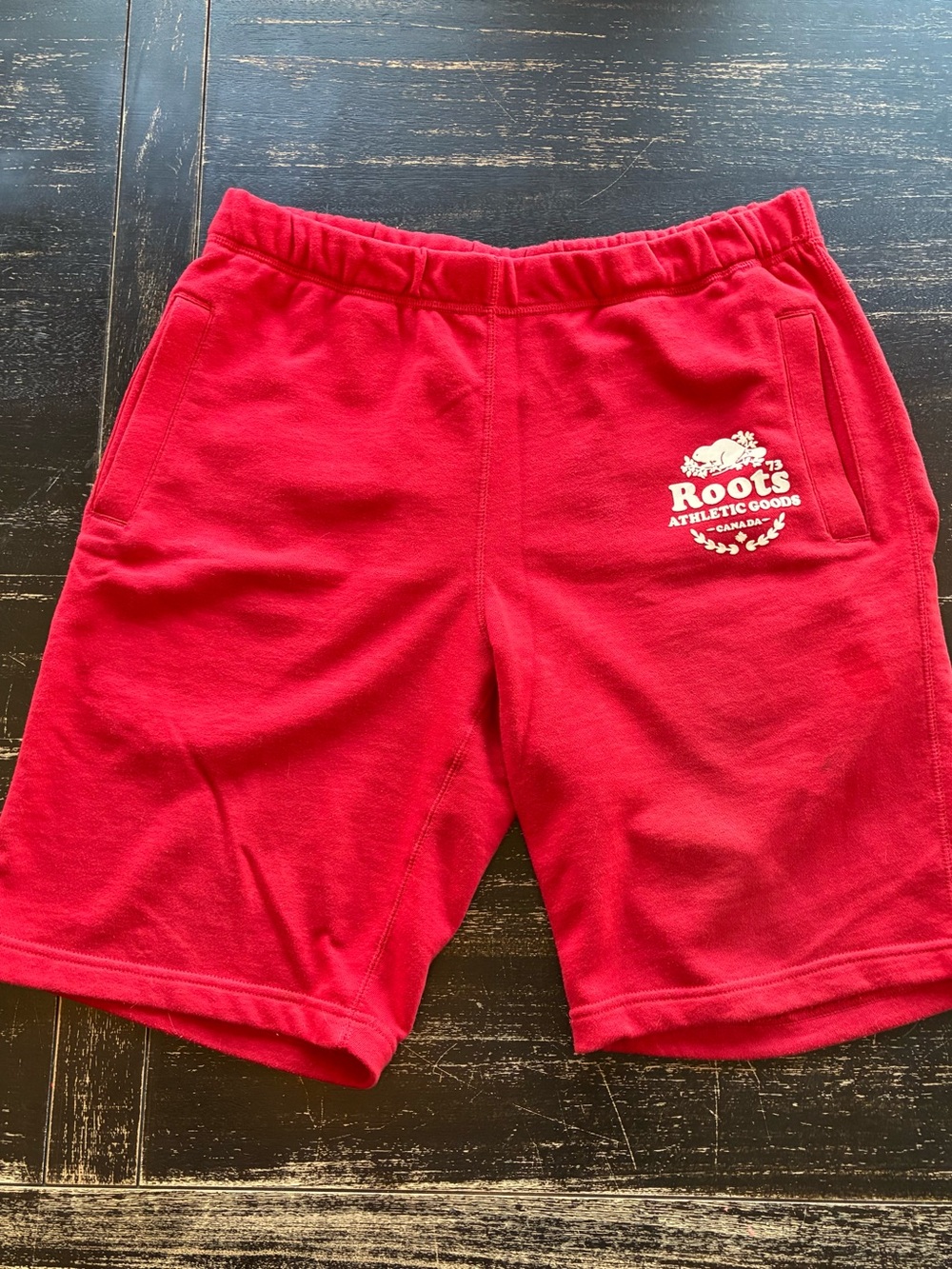 Roots Red Sweat Shorts size Large